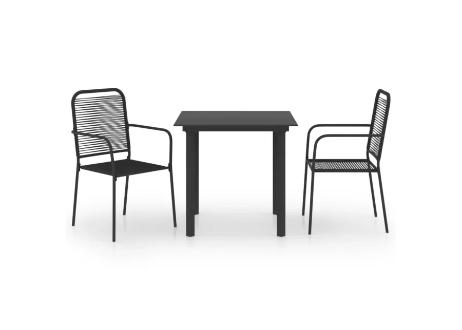 vidaXL 3 Piece Garden Dining Set Black Glass and Steel