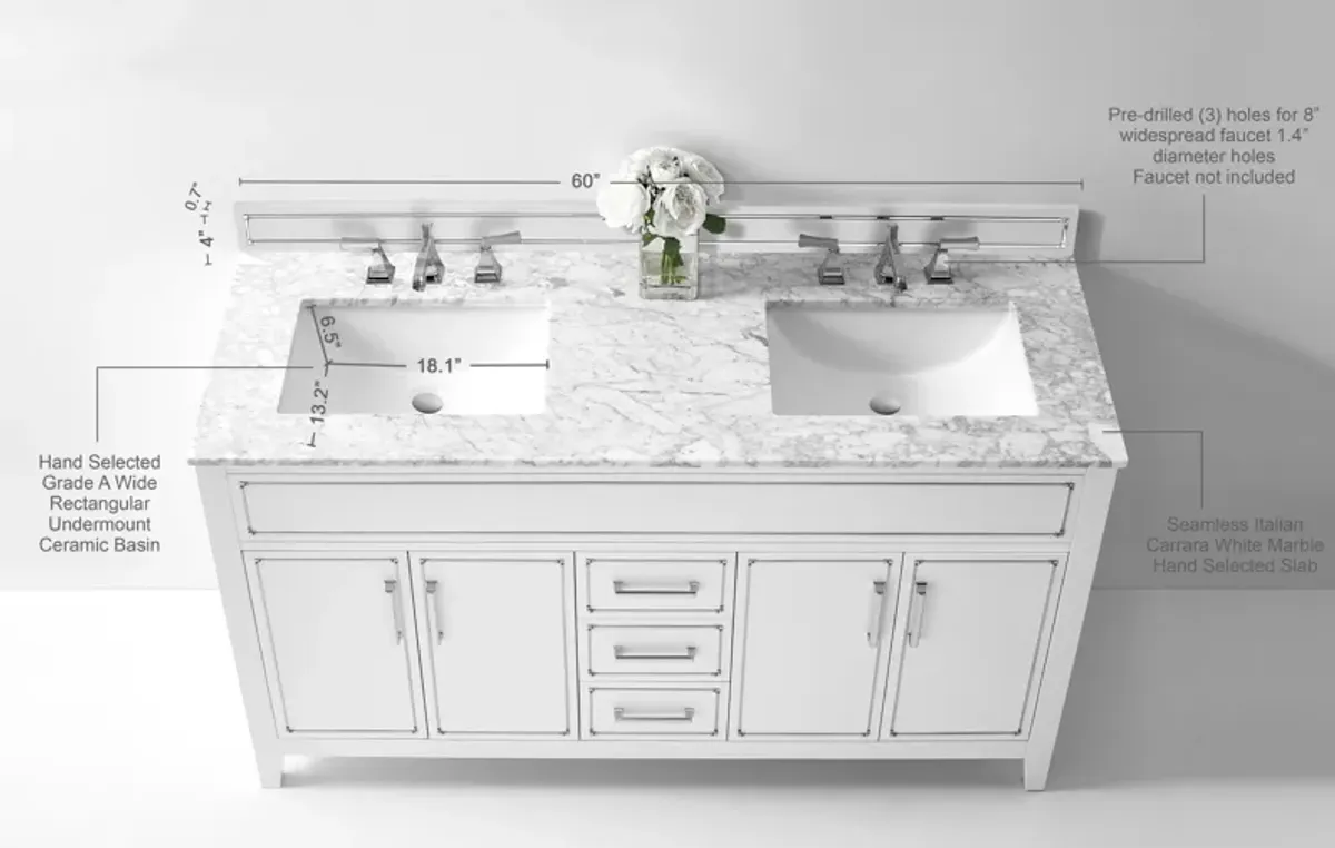 Aspen 60 in. Bath Vanity Set in White