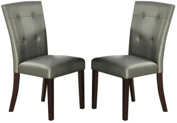 Button Tufted Faux Leather Wooden Dining Chair, Set Of 2,Silver-Benzara