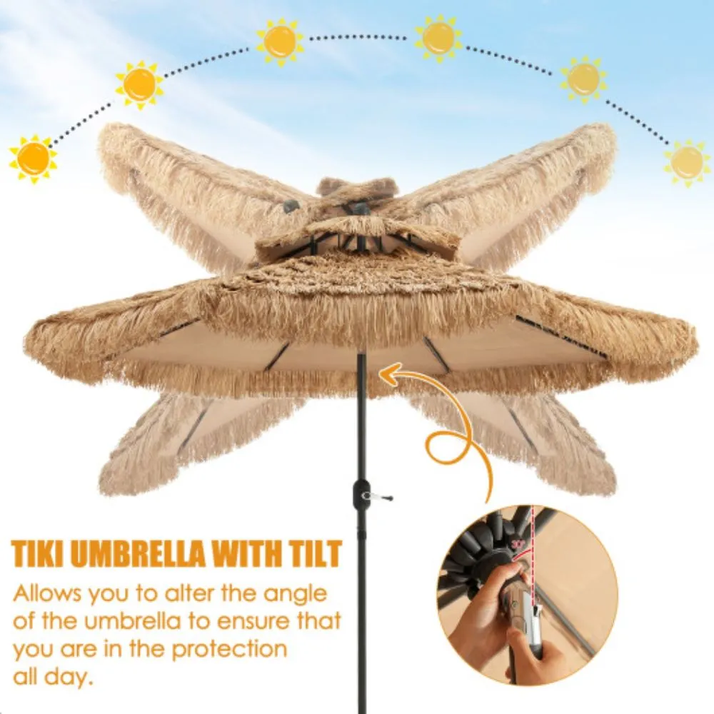 9 Feet Thatched Tiki Umbrella with 8 Ribs