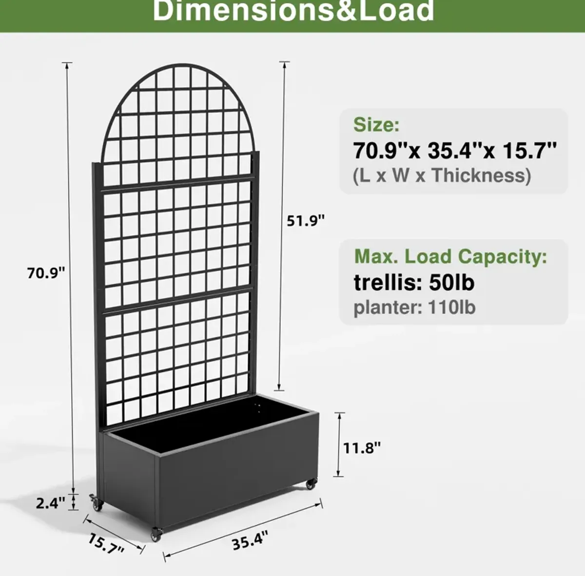 71*35.5 Archerd Metal Planter Box with Trellis