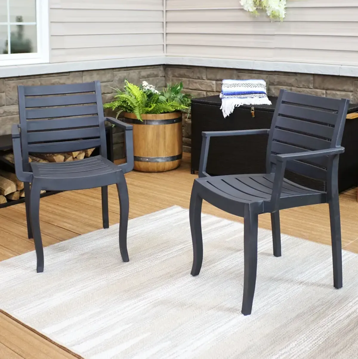 Sunnydaze Illias Plastic Stackable Patio Armchair