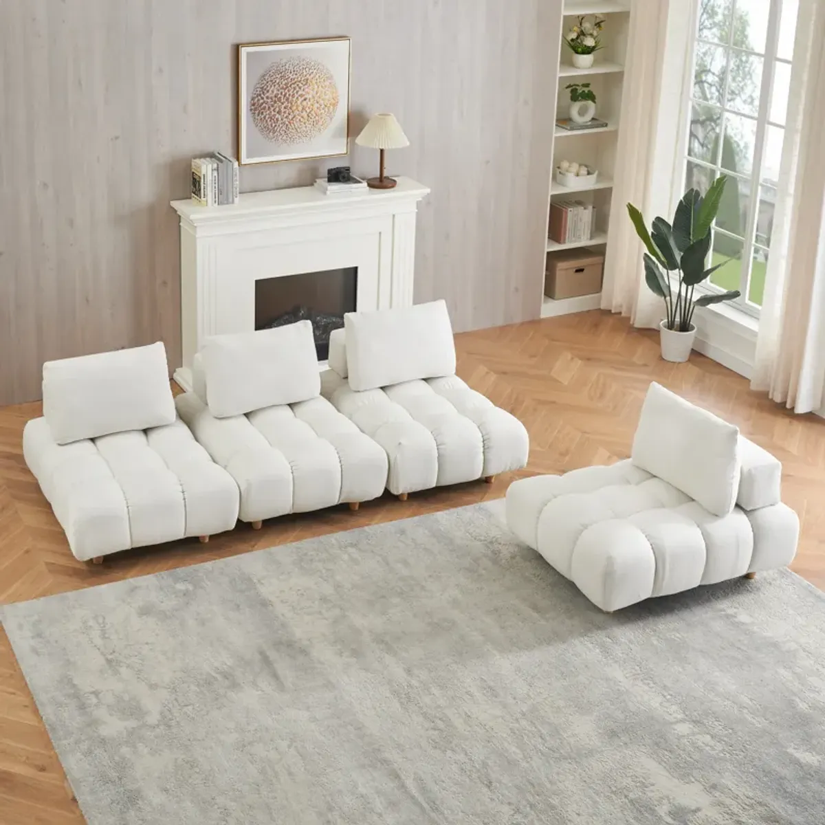 Merax 4 Seats Free Combination Teddy Fabric Sofa