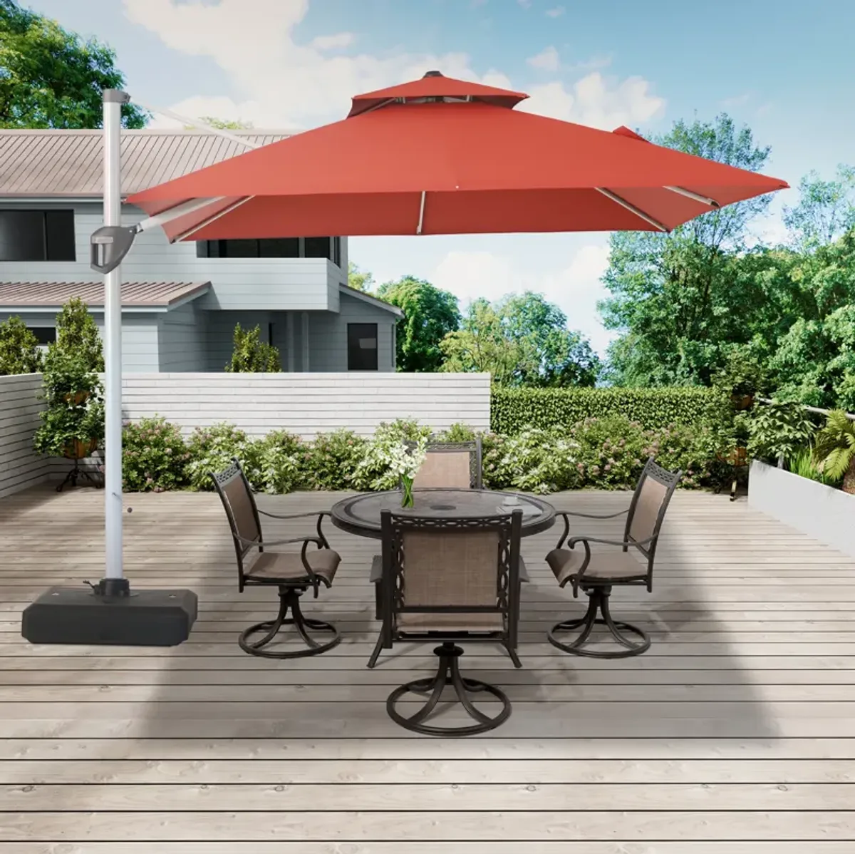 MONDAWE 10ft 2-Tier Square Cantilever Outdoor Patio Umbrella with Included Cover