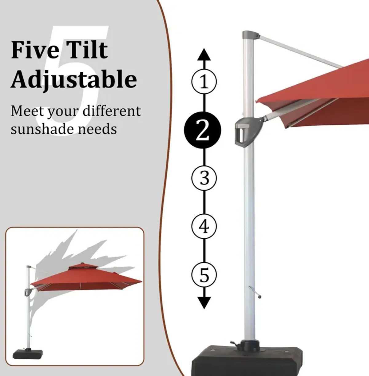MONDAWE 10ft 2-Tier Square Cantilever Outdoor Patio Umbrella with Included Cover