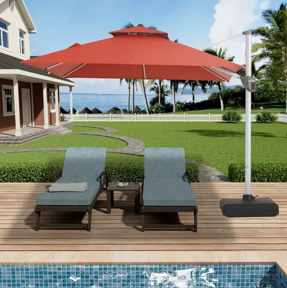 MONDAWE 10ft 2-Tier Square Cantilever Outdoor Patio Umbrella with Included Cover