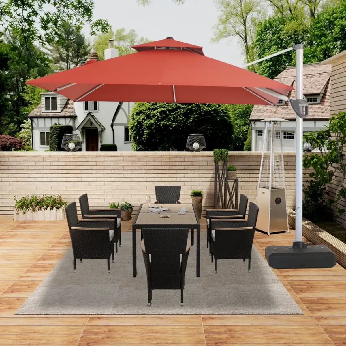 MONDAWE 10ft 2-Tier Square Cantilever Outdoor Patio Umbrella with Included Cover