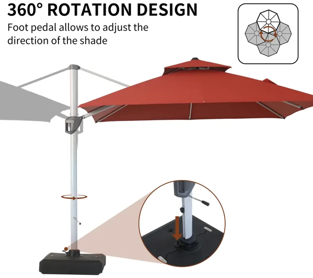 MONDAWE 10ft 2-Tier Square Cantilever Outdoor Patio Umbrella with Included Cover