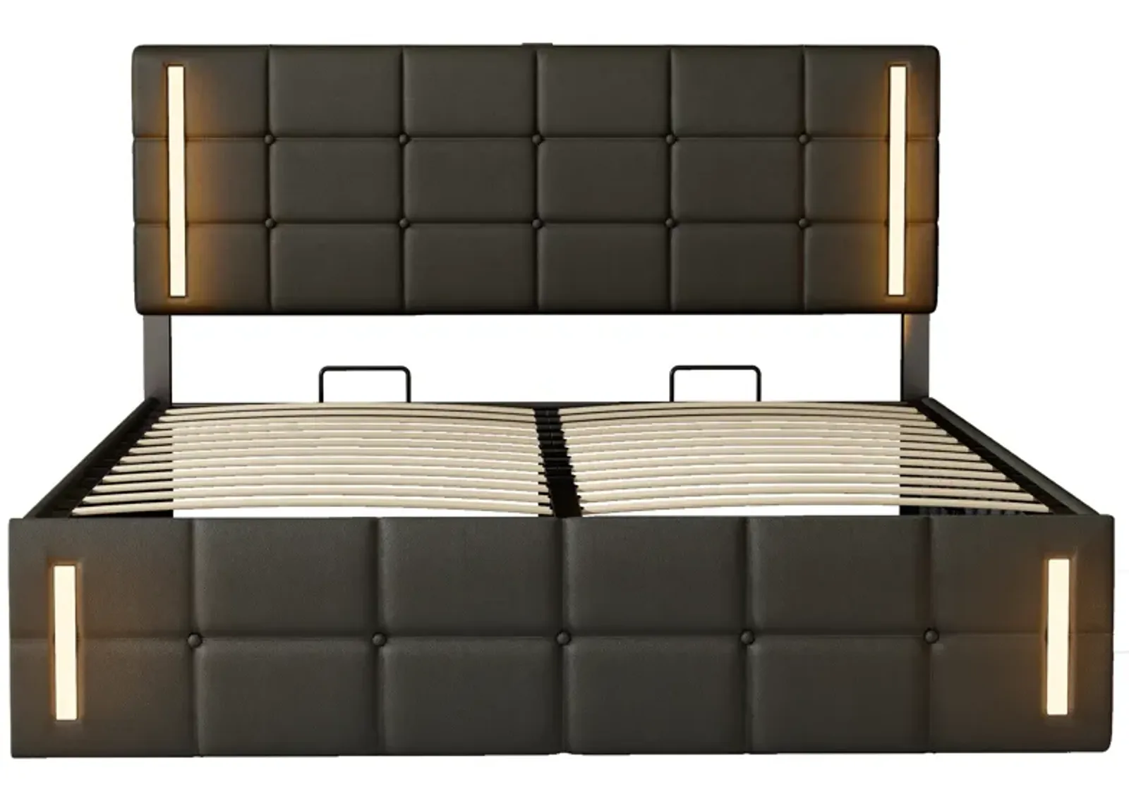 Storage Bed Frame Upholstered Platform Bed with LED Lights