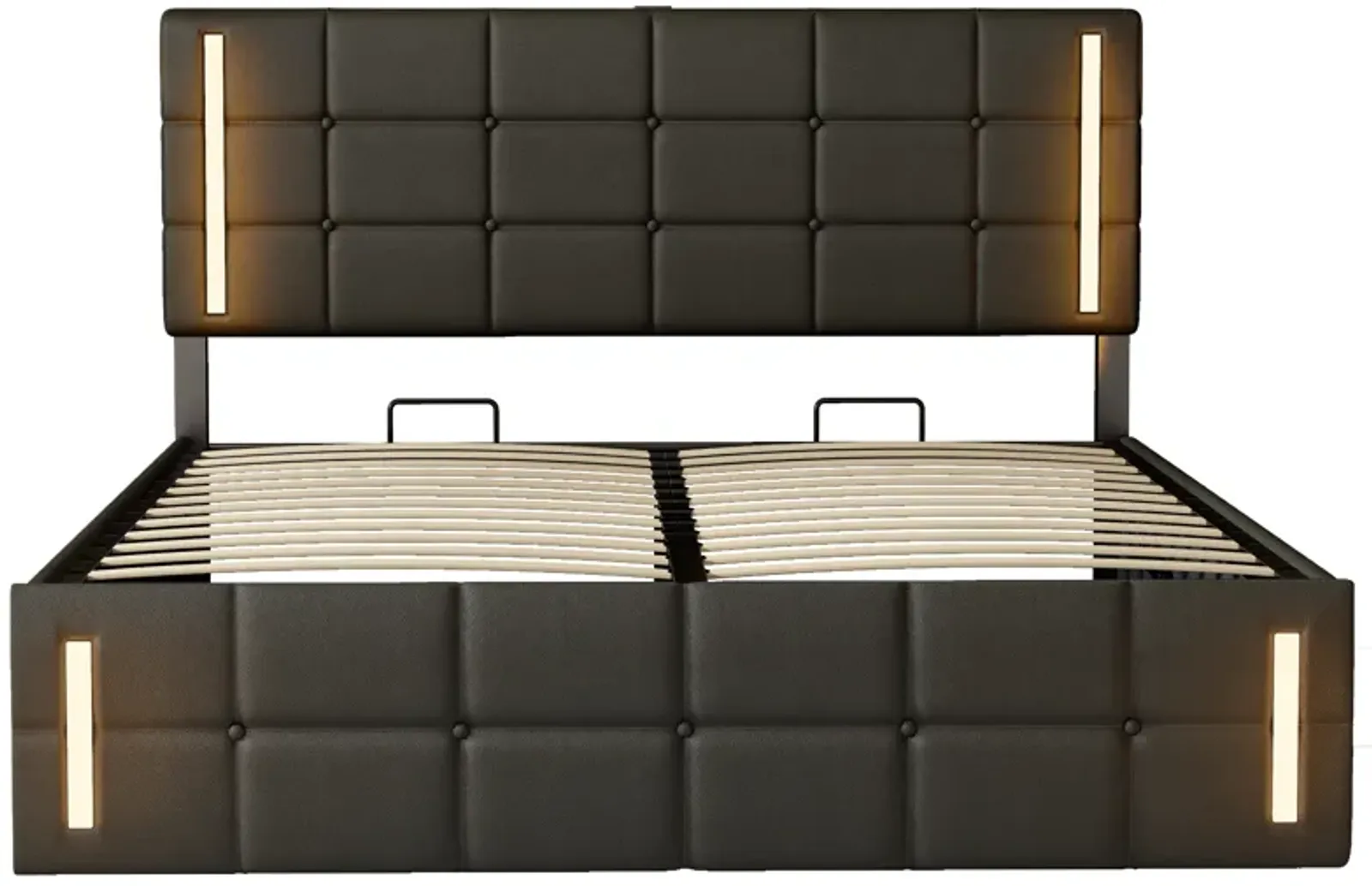 Storage Bed Frame Upholstered Platform Bed with LED Lights