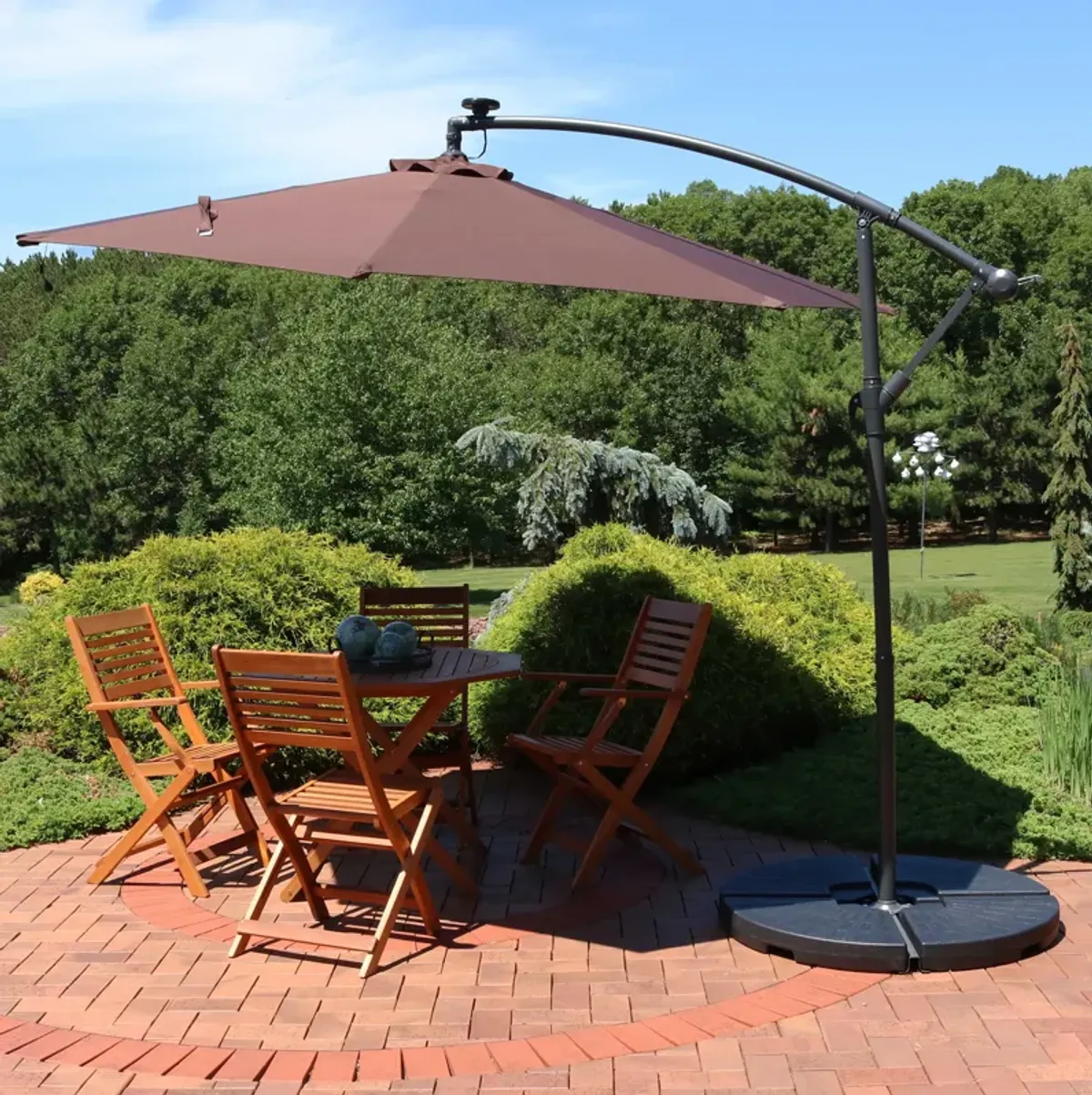 Sunnydaze 10 ft Solar Offset Steel Patio Umbrella with Crank