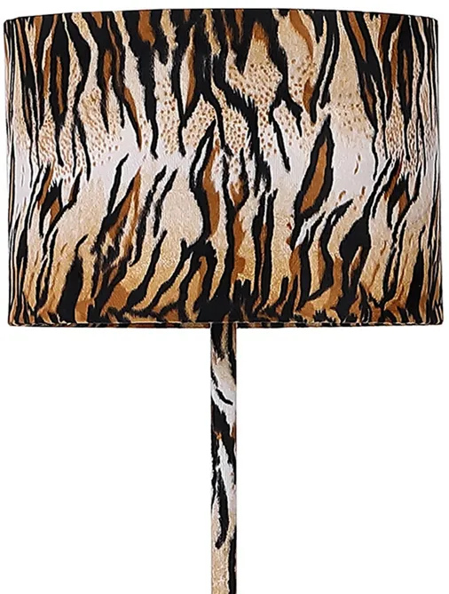 Fabric Wrapped Floor Lamp with Animal Print, Yellow and Black-Benzara