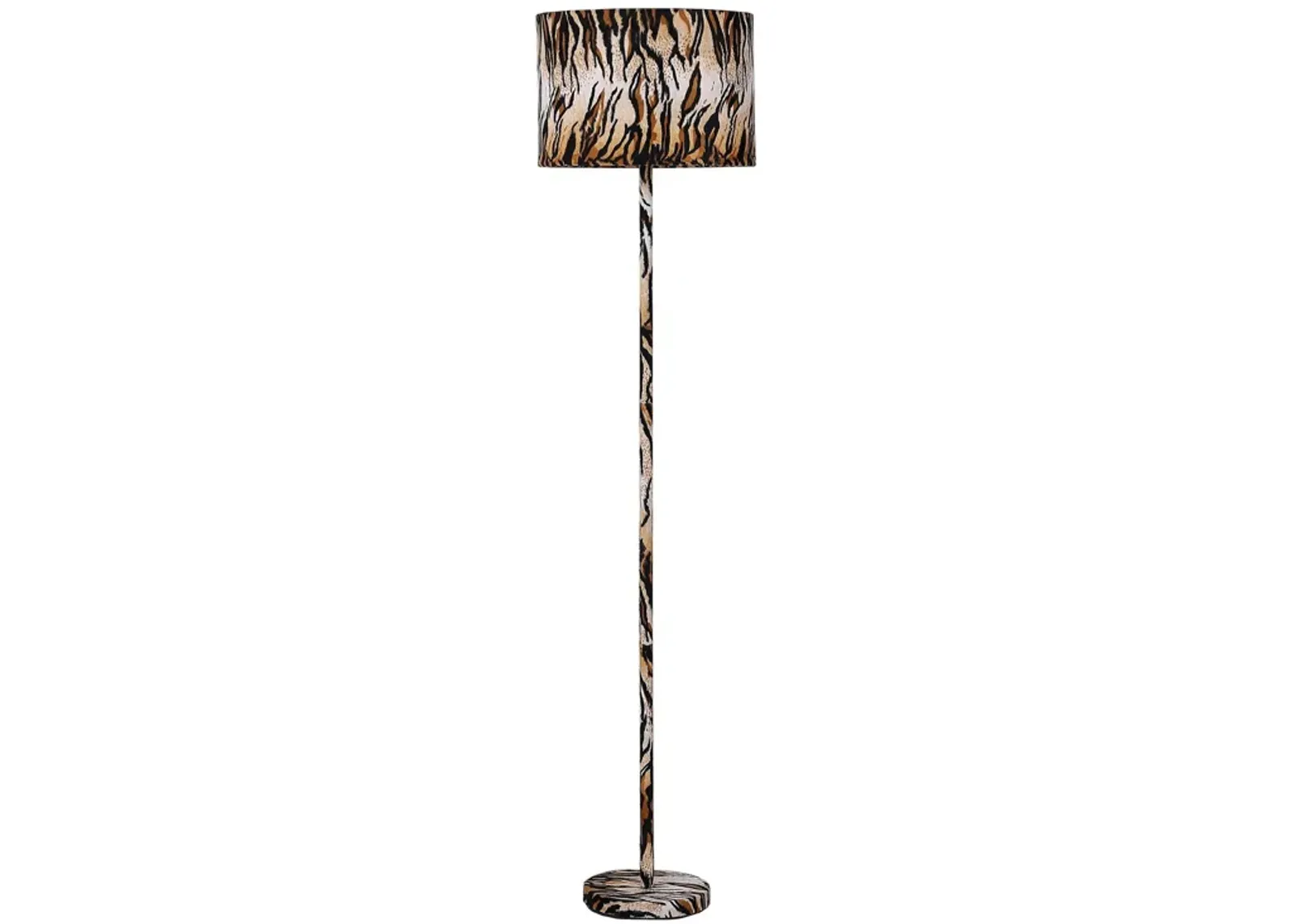 Fabric Wrapped Floor Lamp with Animal Print, Yellow and Black-Benzara