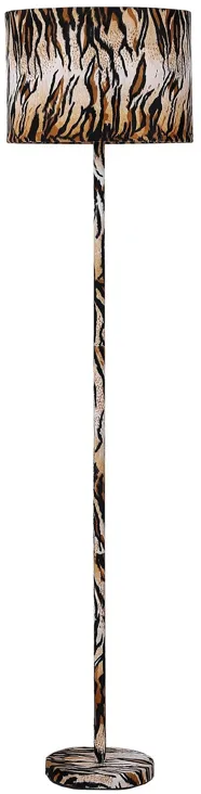 Fabric Wrapped Floor Lamp with Animal Print, Yellow and Black-Benzara