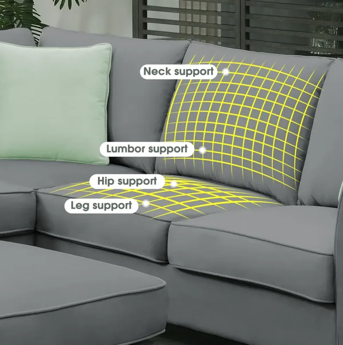 7-Seat L-Shaped Modular Sectional Sofa Set, Grey