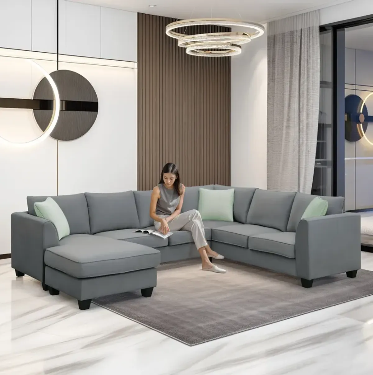 Streamdale 7-Seat L-Shaped Modular Sectional Sofa Set, Grey