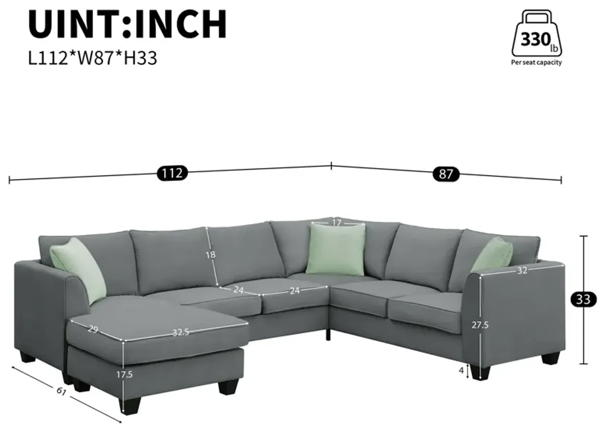 Streamdale 7-Seat L-Shaped Modular Sectional Sofa Set, Grey