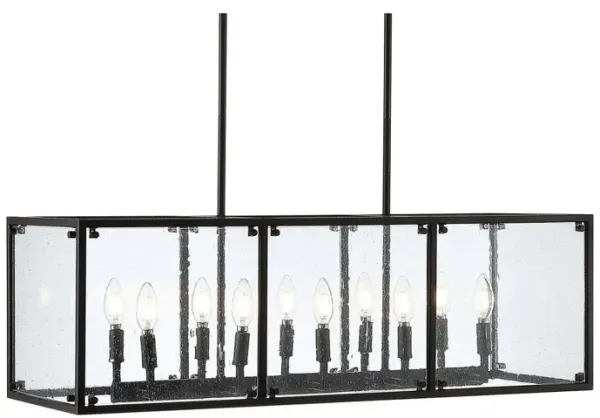 Paysan Linear 10-Light Adjustable Iron/Seeded Glass Rustic Farmhouse LED Pendant