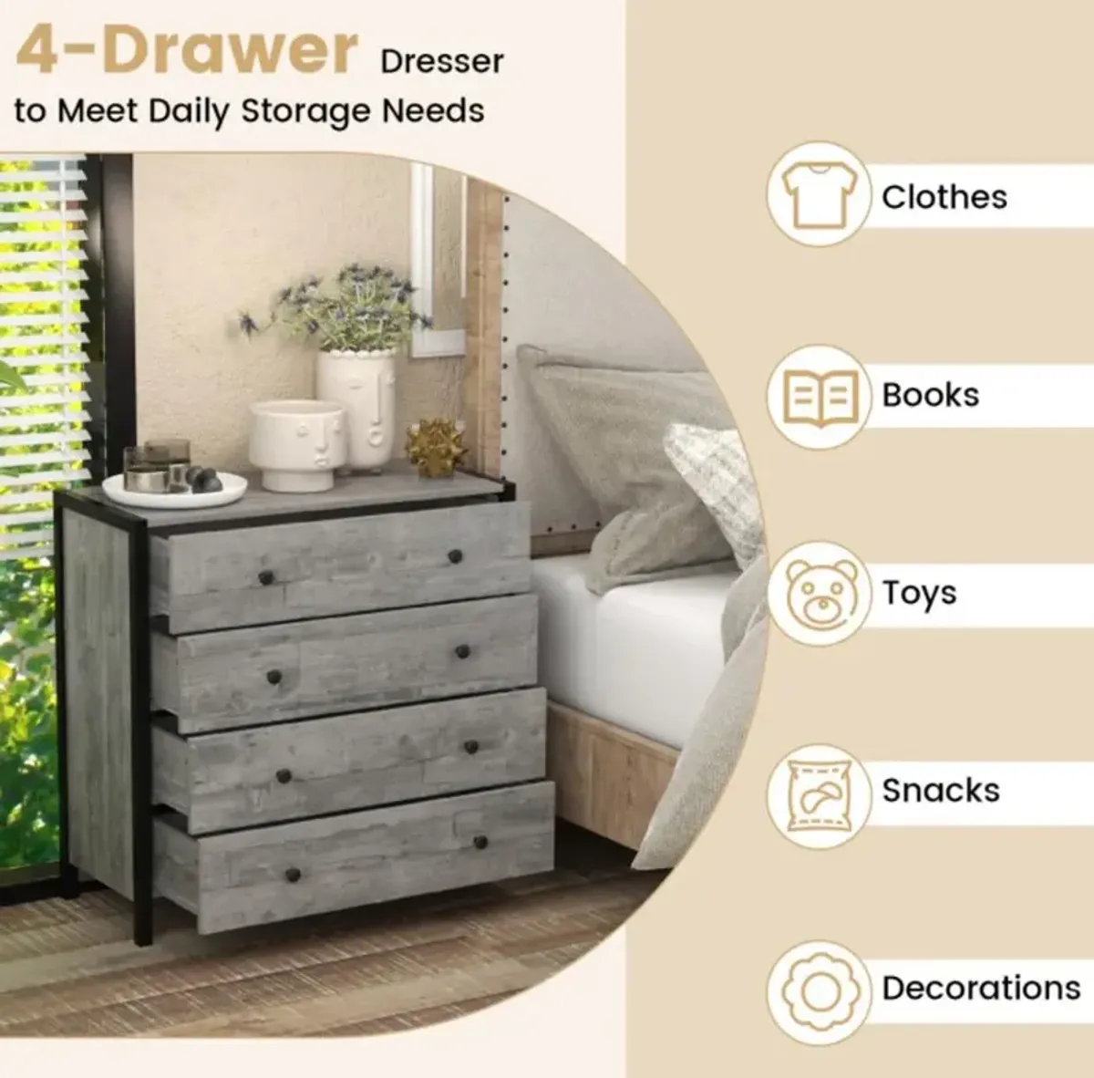 Hivvago 4-Drawer Dresser Modern Wooden Chest of Drawers for Bedroom Living Room