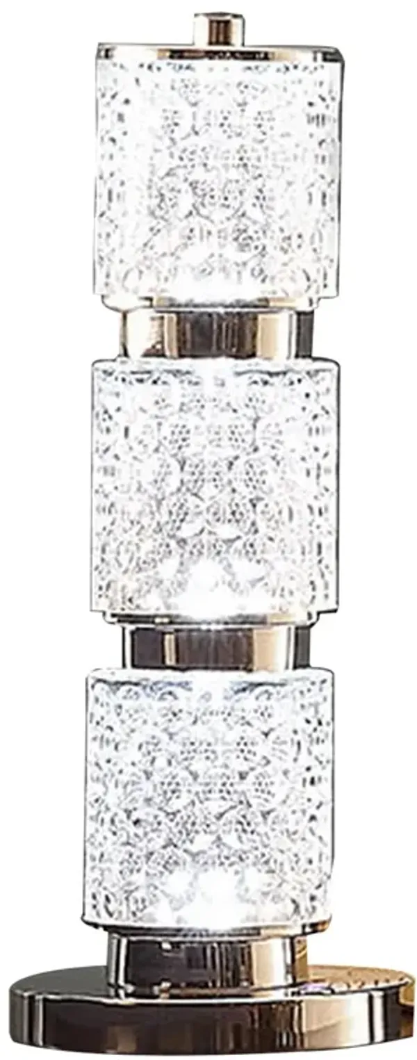 Siri 19 Inch Table Lamp with LED Glass Shade, Metal Base, Nickel Finish - Benzara