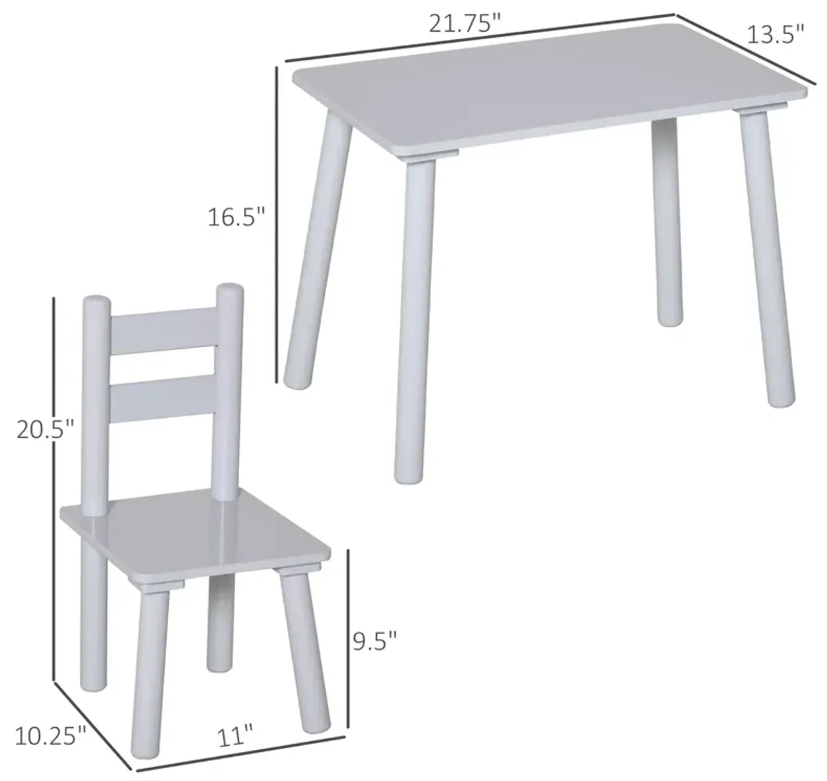 Gray Kids' Activity Set: Wooden Table and Chair for Ages 2-5