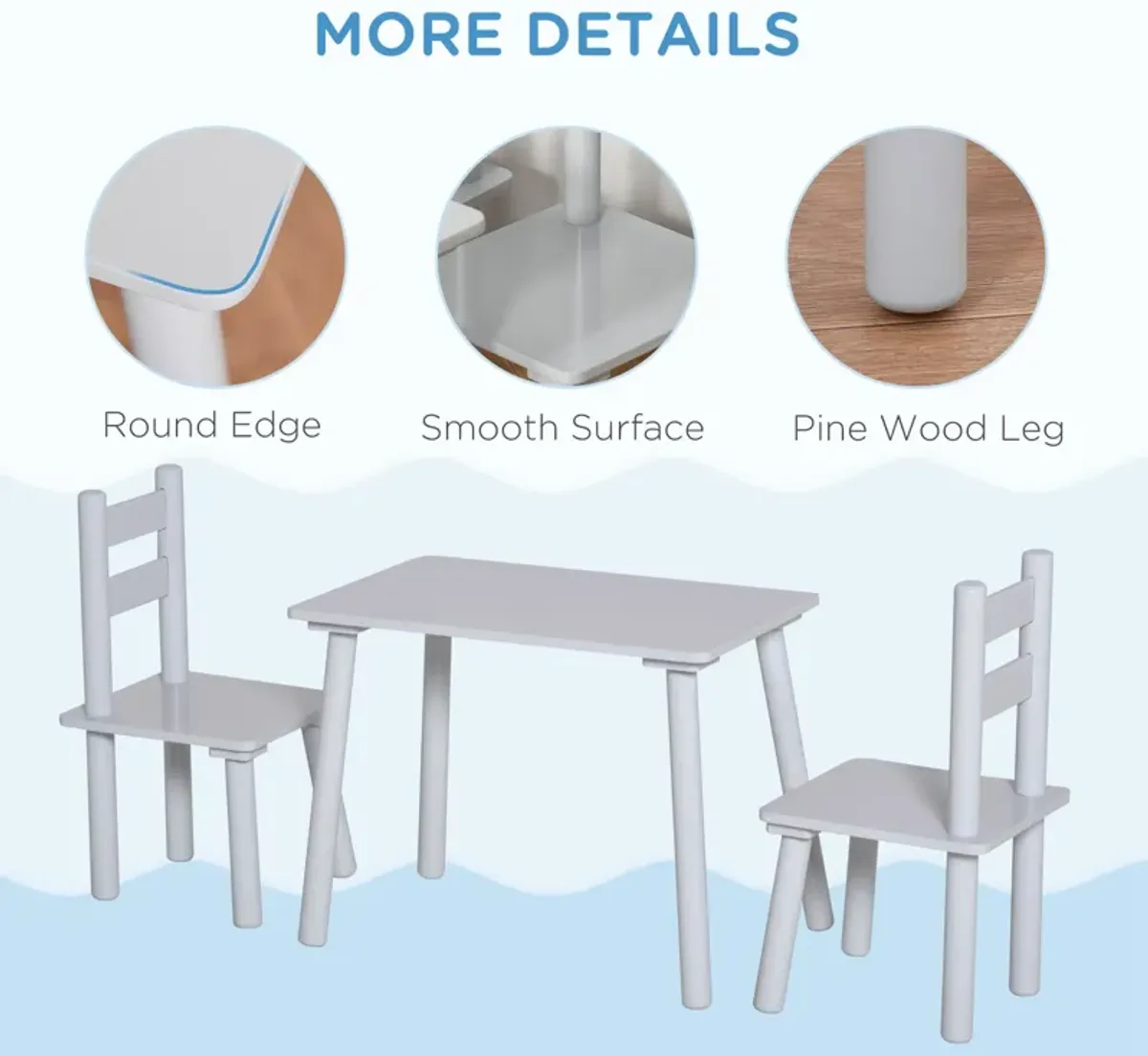 Gray Kids' Activity Set: Wooden Table and Chair for Ages 2-5