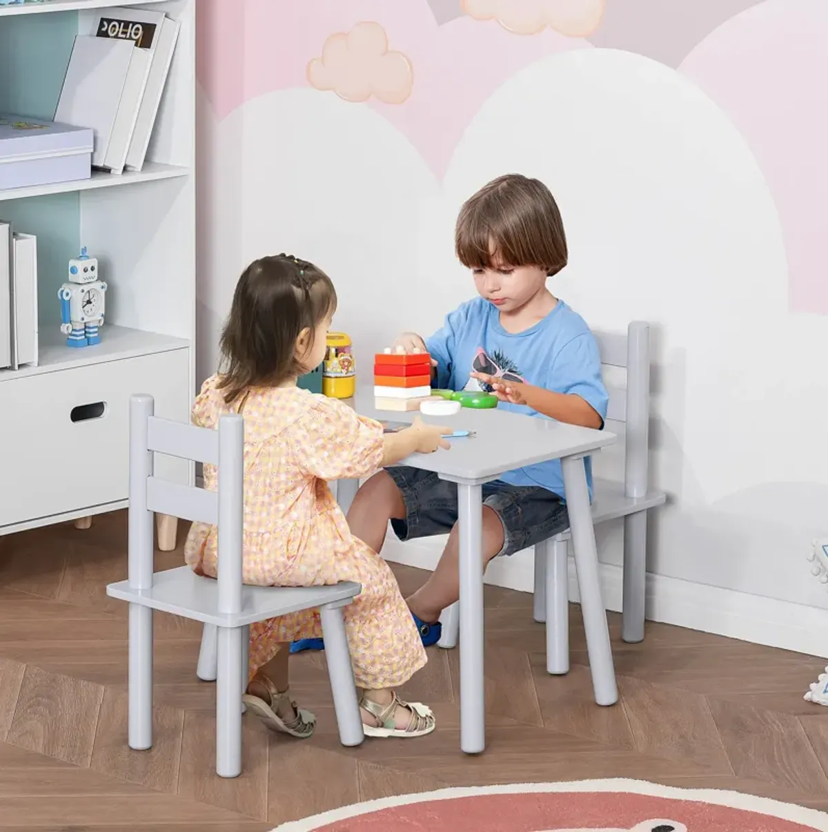 Gray Kids' Activity Set: Wooden Table and Chair for Ages 2-5