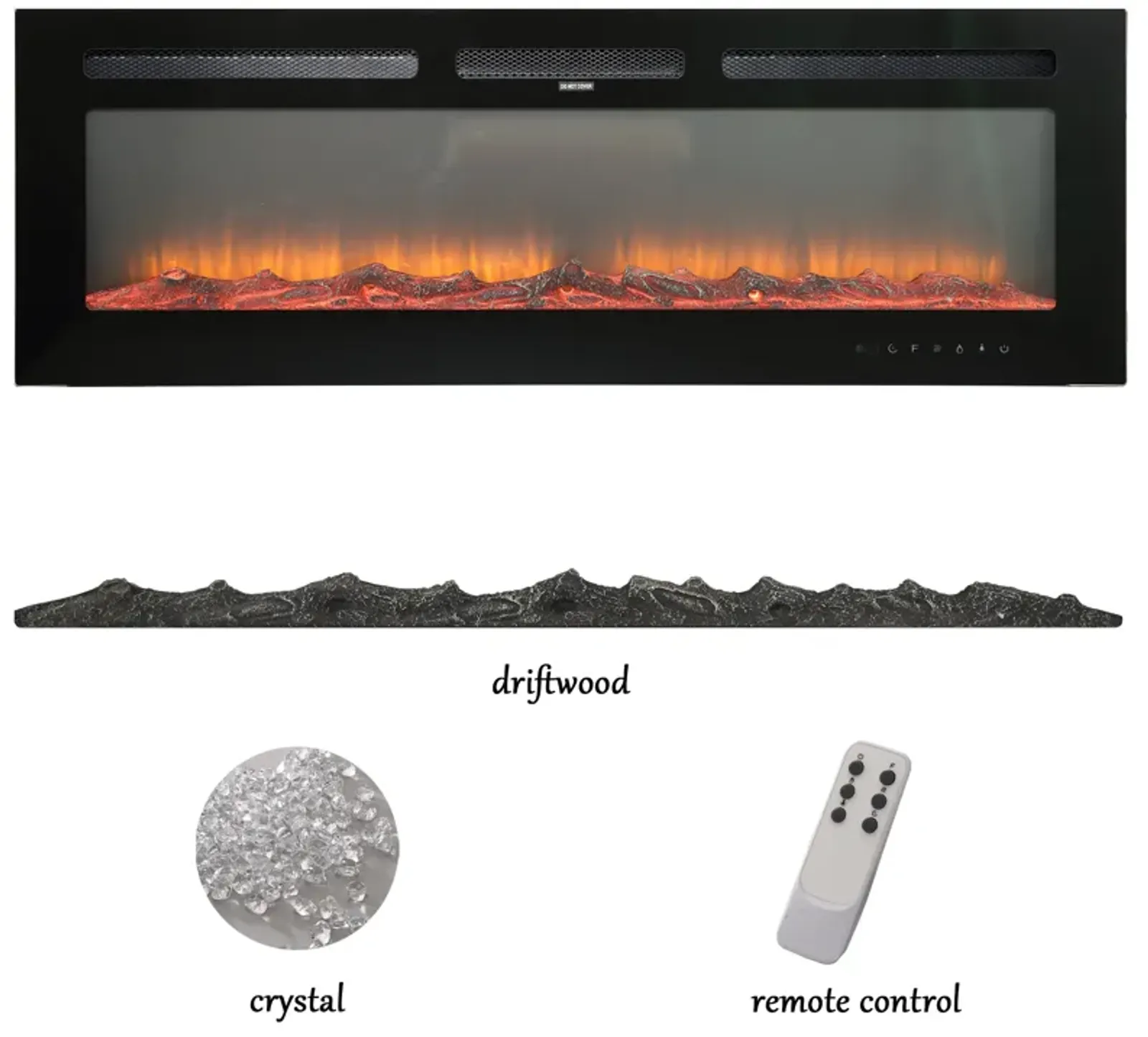 Black 50 in. Wall-Mounted Electric Fireplace with Logs & Crystals, Remote 1500/750W