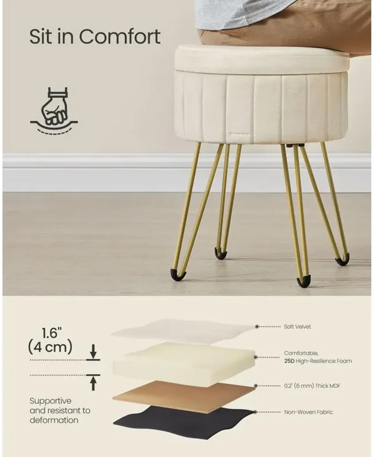 Vanity Stool Chair with Storage - Stylish and Functional Makeup Seat with Hidden Storage