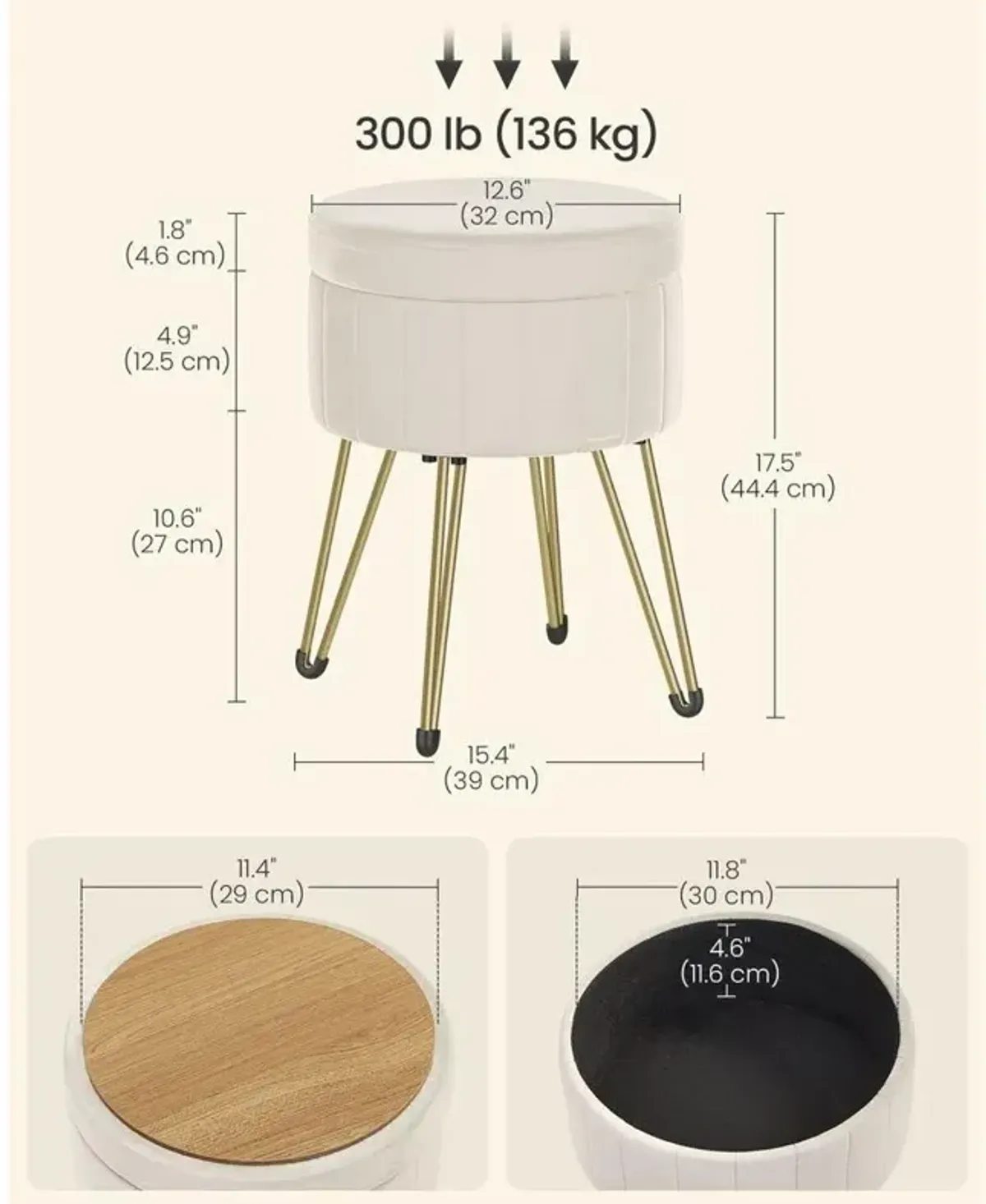 Vanity Stool Chair with Storage - Stylish and Functional Makeup Seat with Hidden Storage