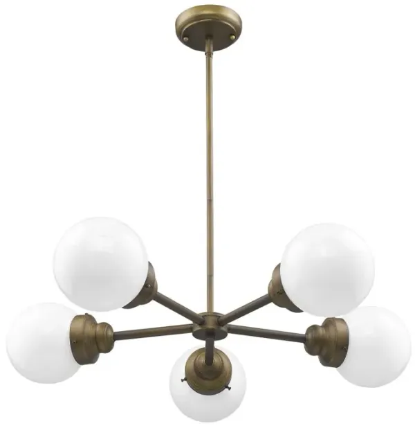 Hivvago Bronze Five Light Metal Dimmable Chandelier With White Shades