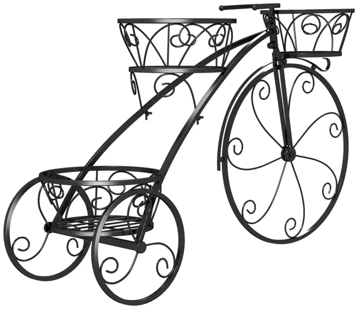 Tricycle Plant Stand Flower Pot Cart Holder with 3 Hollowed Baskets