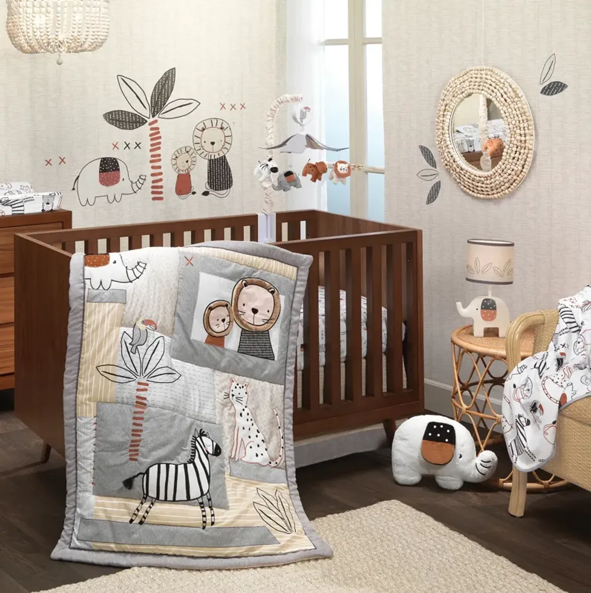 Lambs & Ivy Patchwork Jungle Animals 4-Piece Nursery Baby Crib Bedding Set