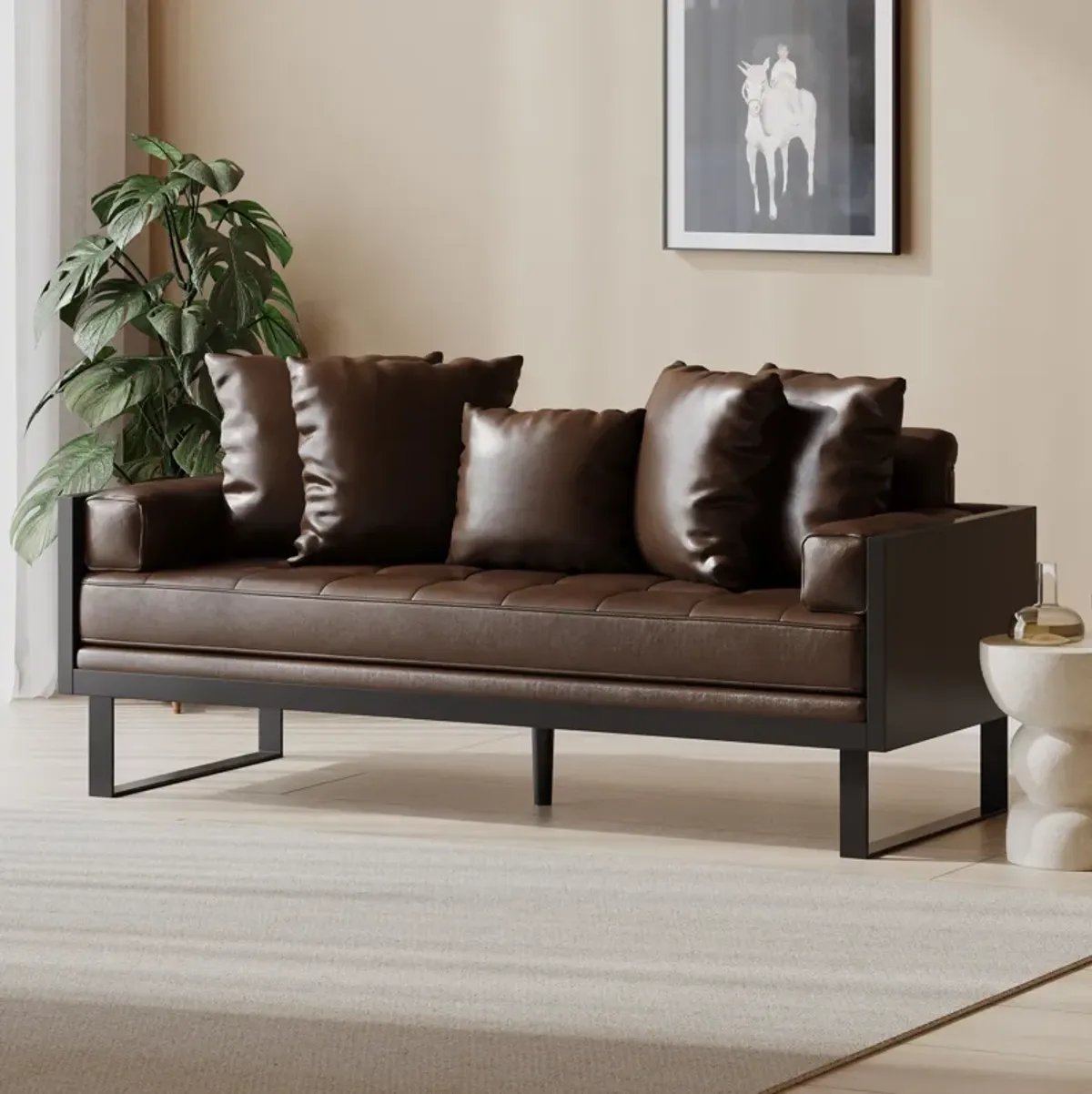 Merax Modern PU Leather Loveseat Sofa