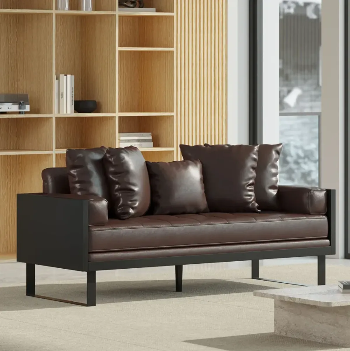 Merax Modern PU Leather Loveseat Sofa