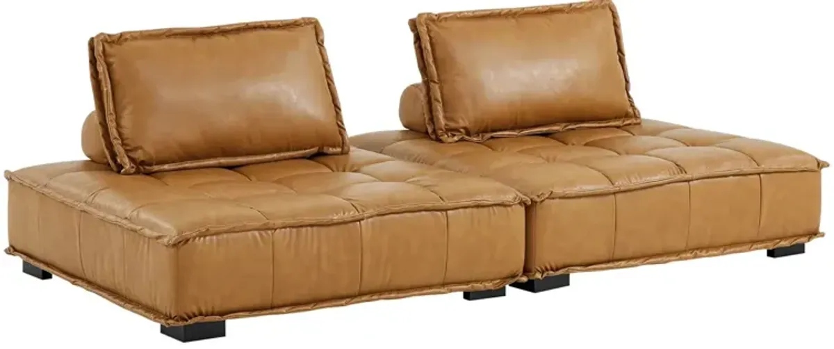 Saunter Tufted Vegan Leather Vegan Leather 2-Piece Loveseat Brown