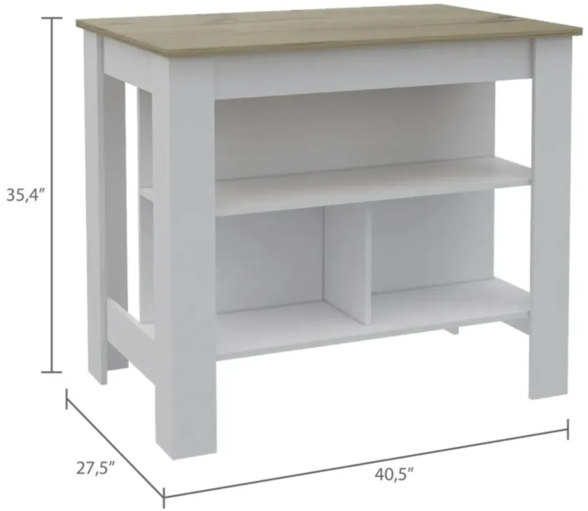 Cala Kitchen Island Antibacterial, Three Shelves, Four Legs - Light Oak White