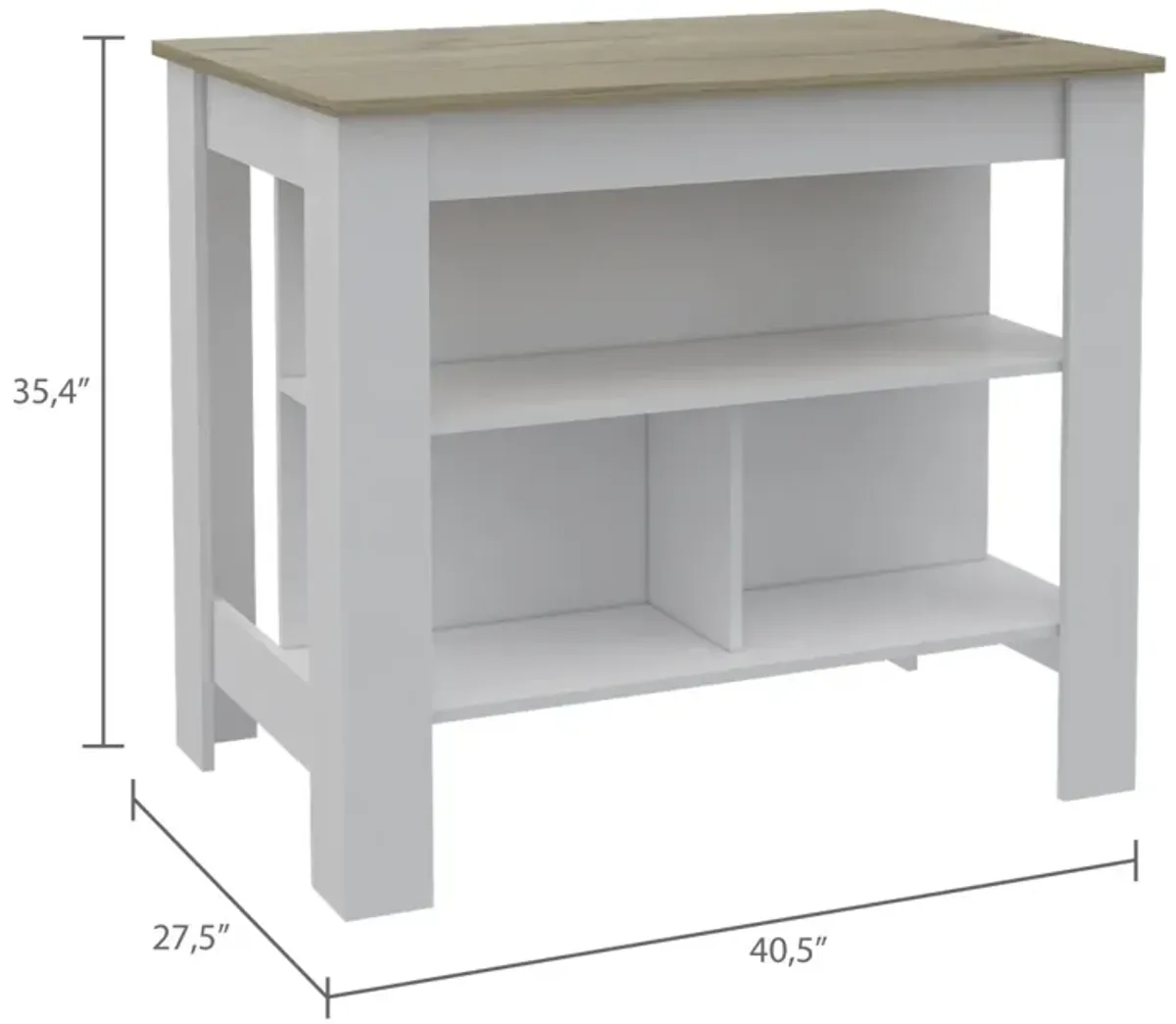 Cala Kitchen Island Antibacterial, Three Shelves, Four Legs - Light Oak White