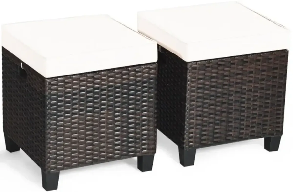 Hivvago 2 Pieces Patio Rattan Ottoman Set with Removable Cushions