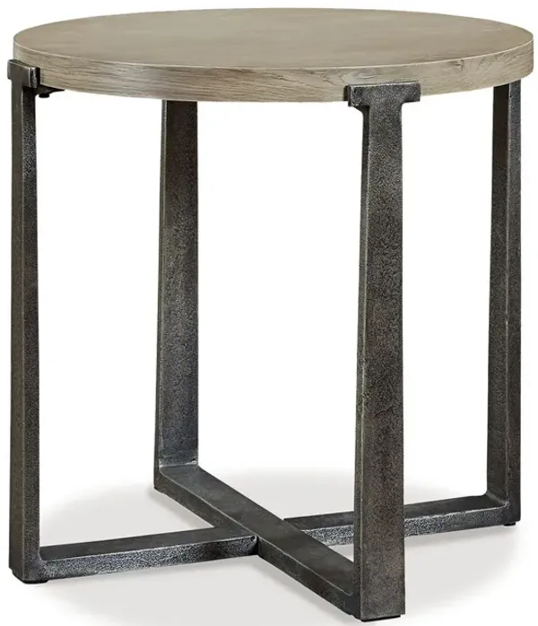 Dalen Side End Table, Round Gray Oak Veneer Top, Metal Base, 24 Inch - Benzara
