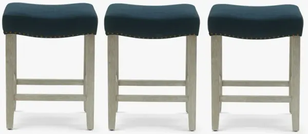 WestinTrends 24" Upholstered Saddle Seat Antique Gray Counter Stool (Set of 3)
