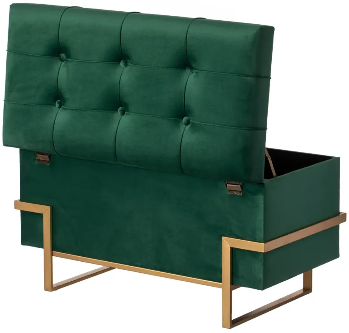 Rectangle Velvet Storage Ottoman Stool Box with Abstract Golden Legs | Decorative Sitting Bench for Living Room Home Decor with Unique Base Support (Green Large)