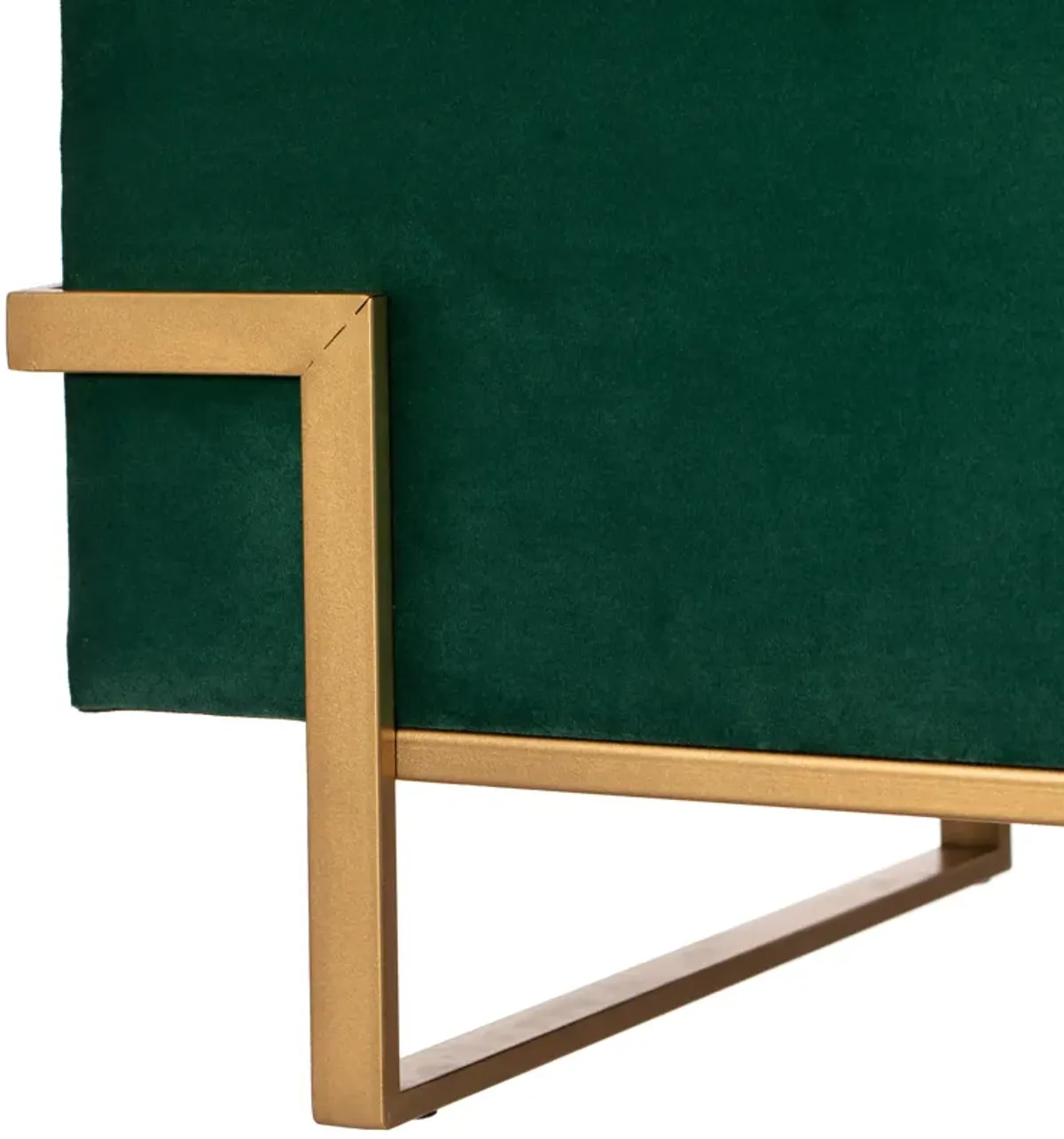 Rectangle Velvet Storage Ottoman Stool Box with Abstract Golden Legs | Decorative Sitting Bench for Living Room Home Decor with Unique Base Support (Green Large)