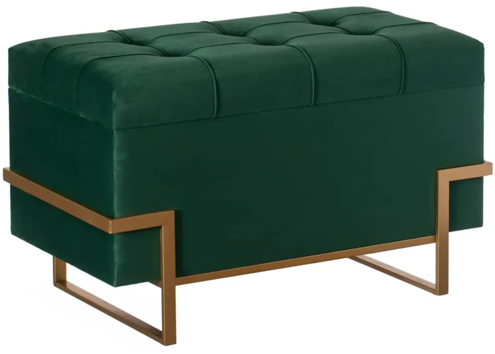 Rectangle Velvet Storage Ottoman Stool Box with Abstract Golden Legs | Decorative Sitting Bench for Living Room Home Decor with Unique Base Support (Green Large)