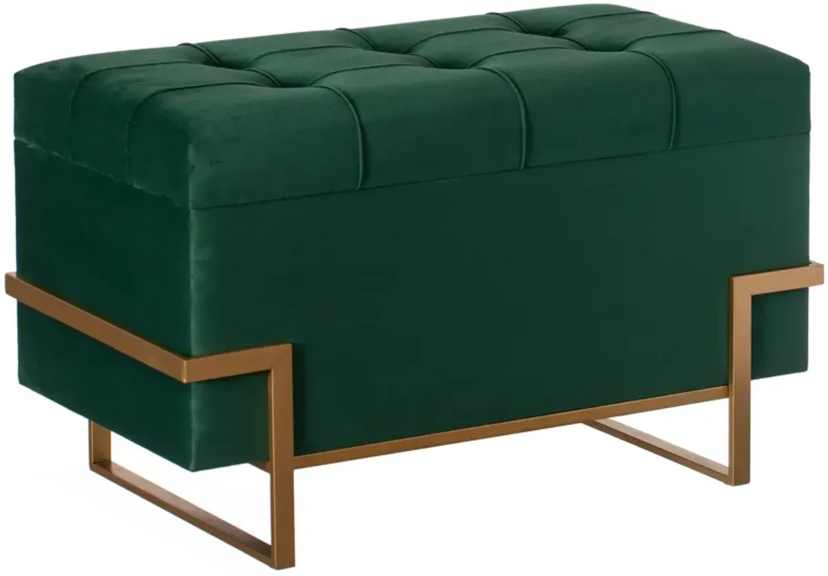 Rectangle Velvet Storage Ottoman Stool Box with Abstract Golden Legs | Decorative Sitting Bench for Living Room Home Decor with Unique Base Support (Green Large)