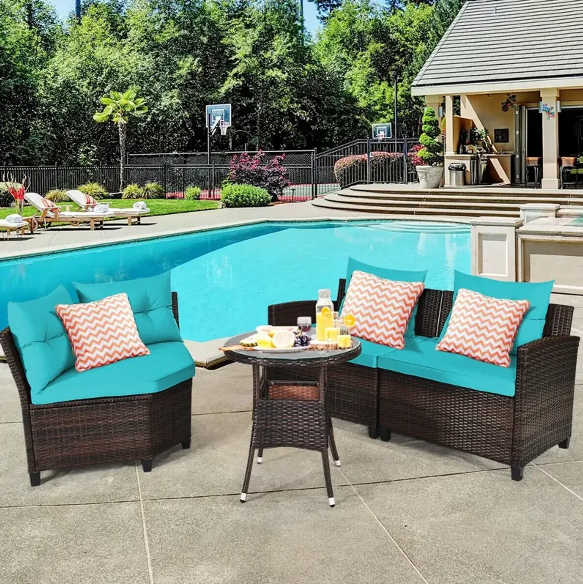 4 Pieces Outdoor Cushioned Rattan Furniture Set