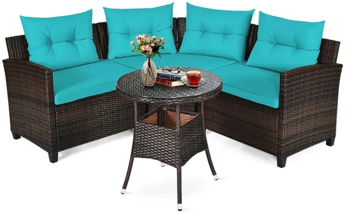 4 Pieces Outdoor Cushioned Rattan Furniture Set