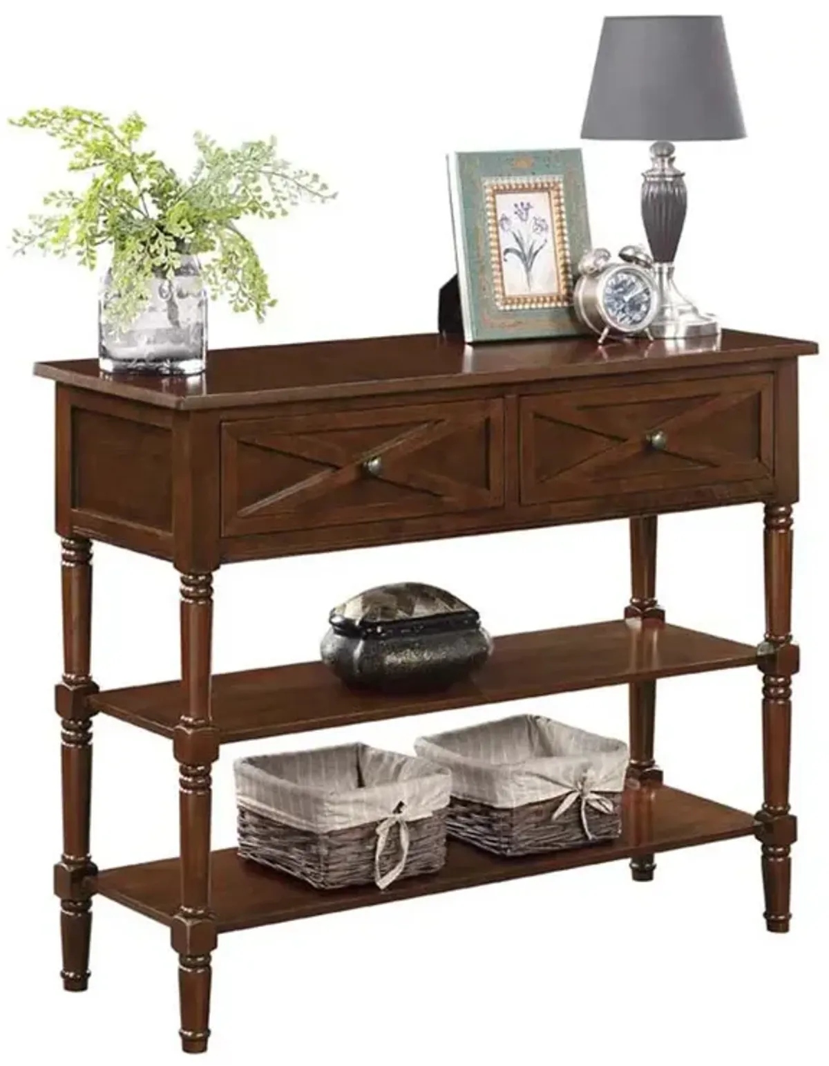 Convenience Concepts Country Oxford 2 Drawer Console Table with Shelves, Espresso