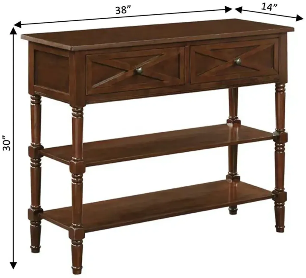 Convenience Concepts Country Oxford 2 Drawer Console Table with Shelves, Espresso