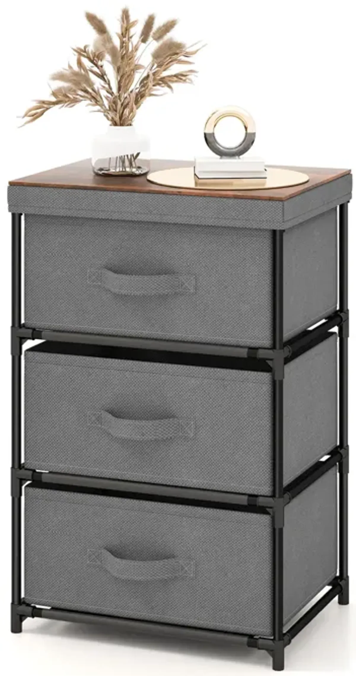 3-Tier Fabric Nightstand with Sturdy Metal Frame